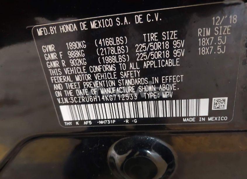 Photo 9 of 2019 Honda Hr-v SPORT (VIN 3CZRU6H14KG712533)