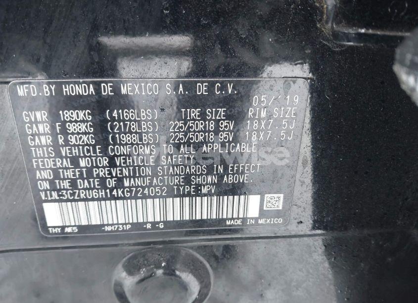 Photo 9 of 2019 Honda Hr-v SPORT (VIN 3CZRU6H14KG724052)