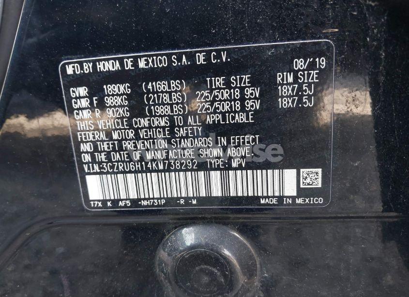 Photo 9 of 2019 Honda Hr-v SPORT (VIN 3CZRU6H14KM738292)