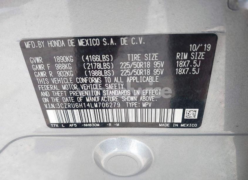 Photo 9 of 2020 Honda Hr-v AWD SPORT (VIN 3CZRU6H14LM706279)