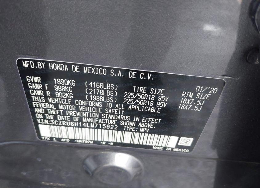 Photo 9 of 2020 Honda Hr-v AWD SPORT (VIN 3CZRU6H14LM715922)