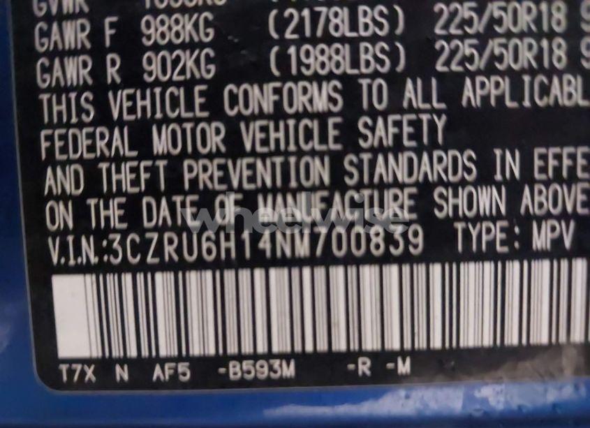 Photo 9 of 2022 Honda Hr-v AWD SPORT (VIN 3CZRU6H14NM700839)