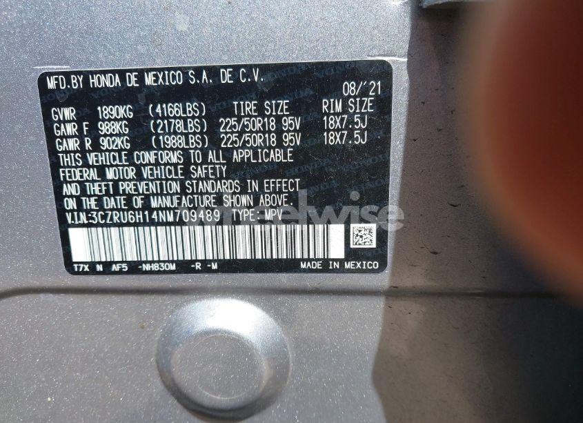 Photo 9 of 2022 Honda Hr-v AWD SPORT (VIN 3CZRU6H14NM709489)