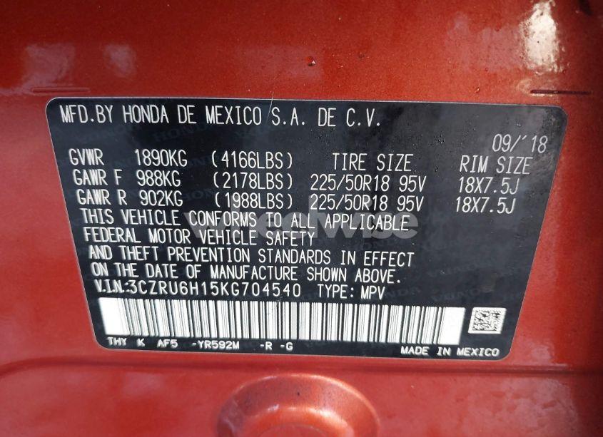 Photo 9 of 2019 Honda Hr-v SPORT (VIN 3CZRU6H15KG704540)