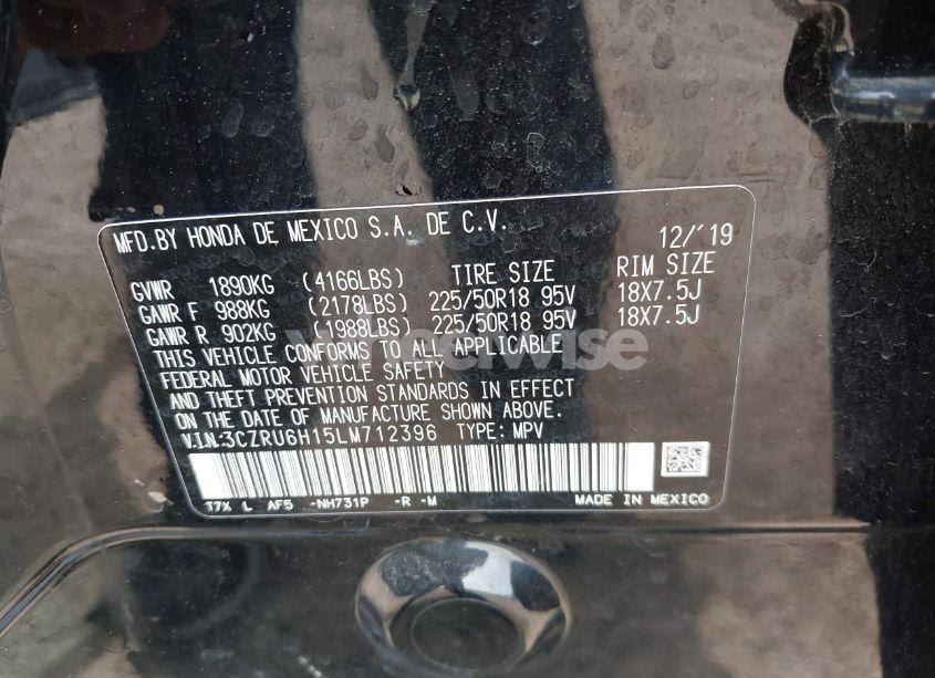 Photo 9 of 2020 Honda Hr-v AWD SPORT (VIN 3CZRU6H15LM712396)