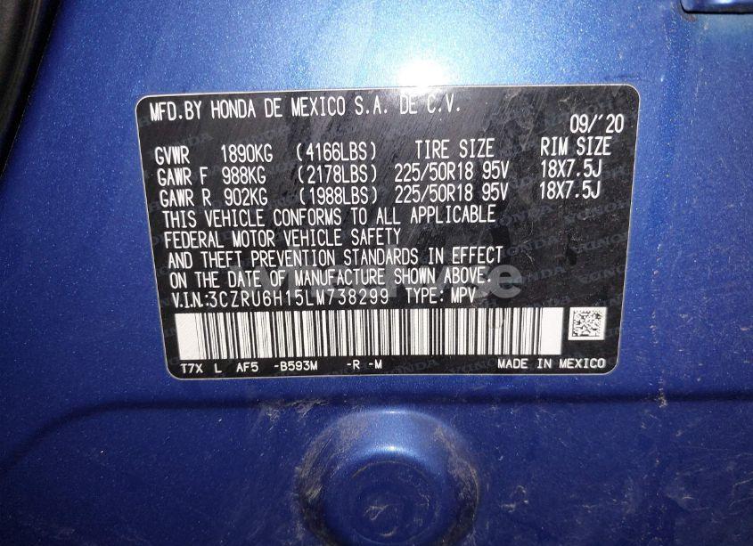 Photo 9 of 2020 Honda Hr-v AWD SPORT (VIN 3CZRU6H15LM738299)