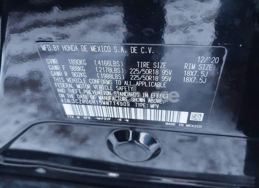 Photo 9 of 2021 Honda Hr-v AWD SPORT (VIN 3CZRU6H15MM714909)