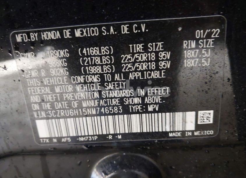 Photo 9 of 2022 Honda Hr-v AWD SPORT (VIN 3CZRU6H15NM746583)