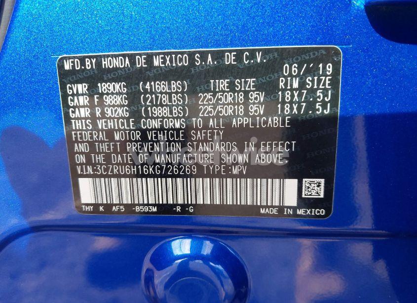 Photo 9 of 2019 Honda Hr-v SPORT (VIN 3CZRU6H16KG726269)