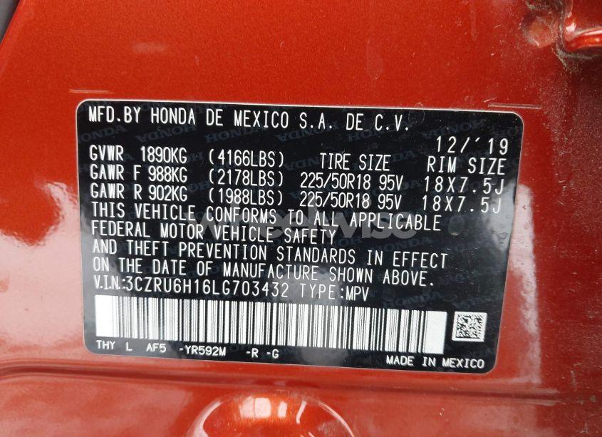 Photo 9 of 2020 Honda Hr-v AWD SPORT (VIN 3CZRU6H16LG703432)