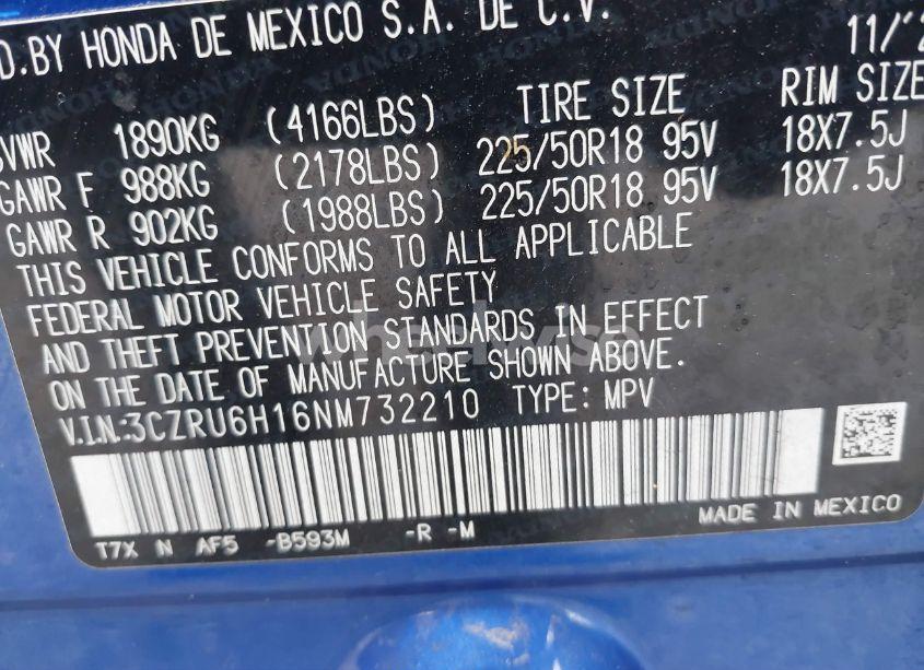 Photo 9 of 2022 Honda Hr-v AWD SPORT (VIN 3CZRU6H16NM732210)