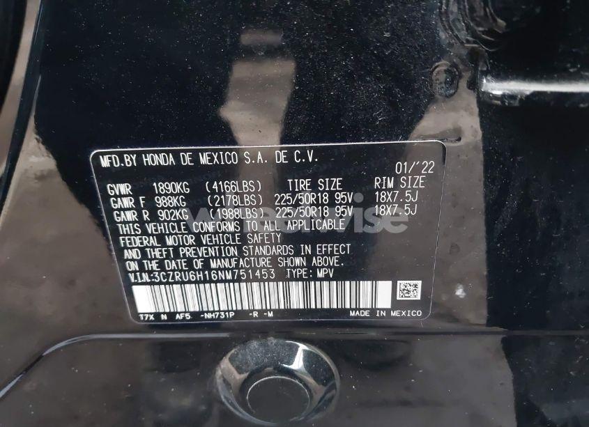Photo 9 of 2022 Honda Hr-v AWD SPORT (VIN 3CZRU6H16NM751453)