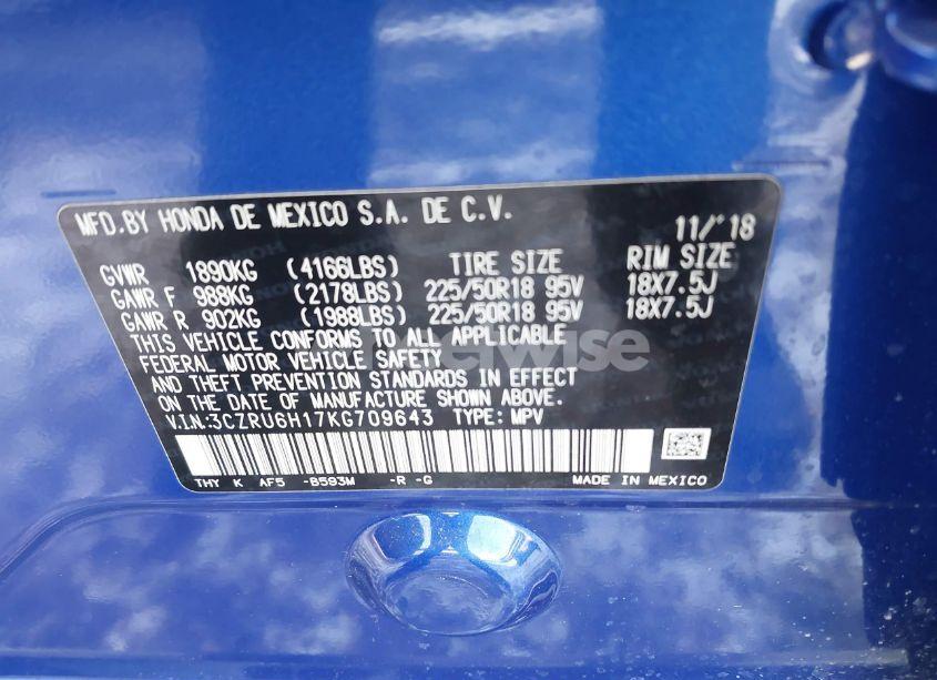 Photo 9 of 2019 Honda Hr-v SPORT (VIN 3CZRU6H17KG709643)