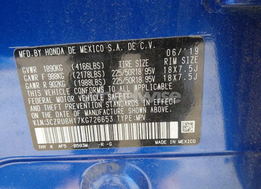 Photo 9 of 2019 Honda Hr-v SPORT (VIN 3CZRU6H17KG726653)