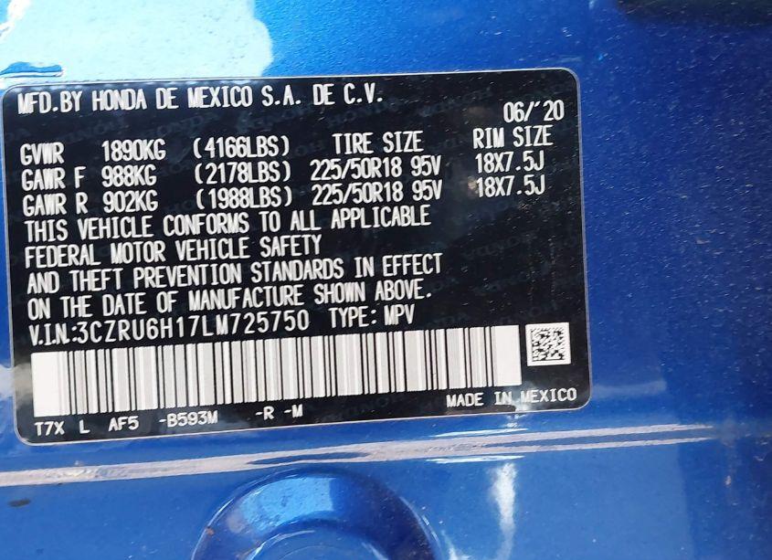 Photo 9 of 2020 Honda Hr-v AWD SPORT (VIN 3CZRU6H17LM725750)