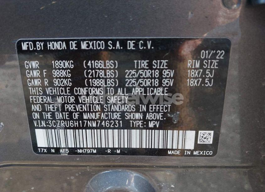 Photo 9 of 2022 Honda Hr-v AWD SPORT (VIN 3CZRU6H17NM746231)
