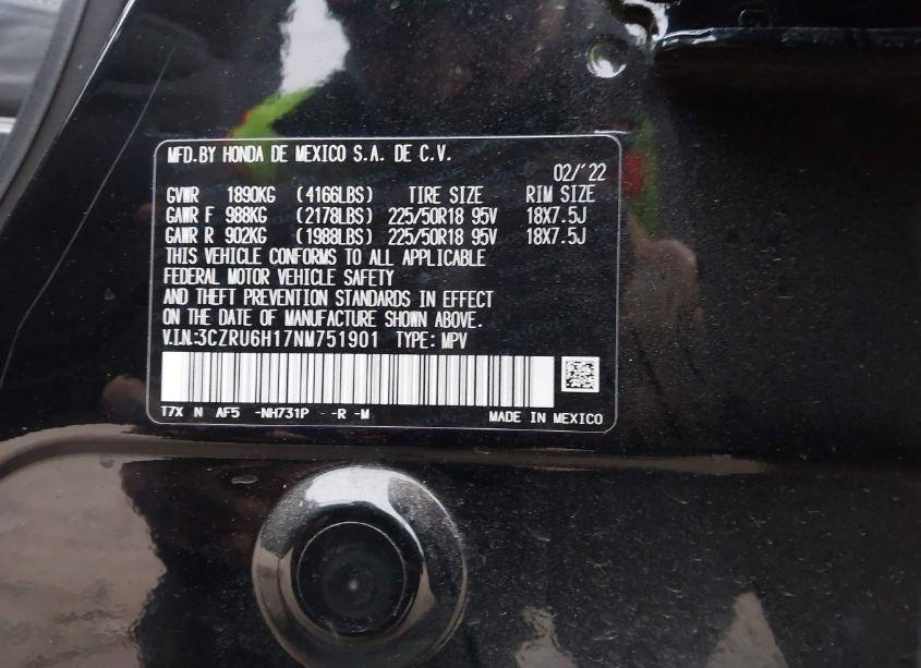 Photo 9 of 2022 Honda Hr-v AWD SPORT (VIN 3CZRU6H17NM751901)