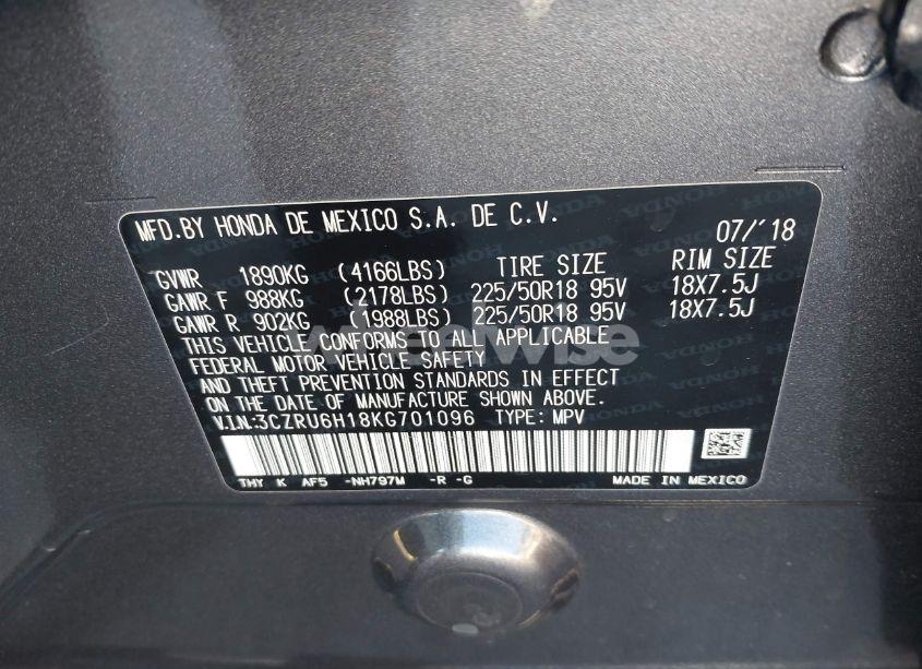 Photo 9 of 2019 Honda Hr-v SPORT (VIN 3CZRU6H18KG701096)