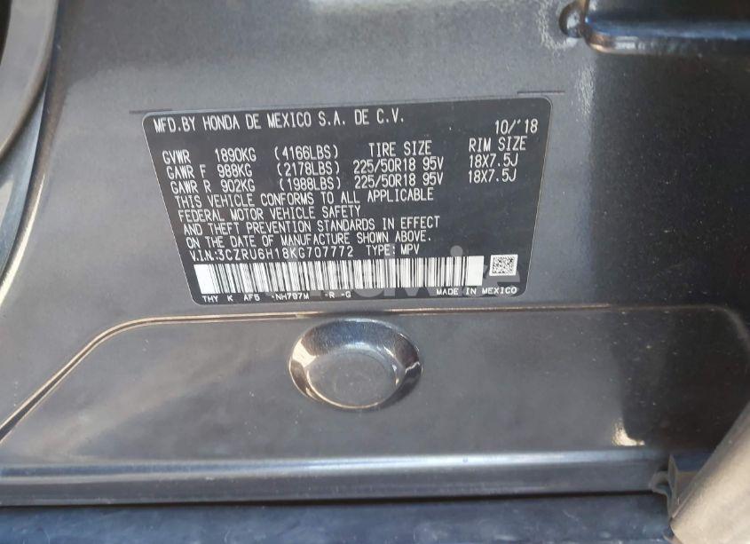 Photo 9 of 2019 Honda Hr-v SPORT (VIN 3CZRU6H18KG707772)