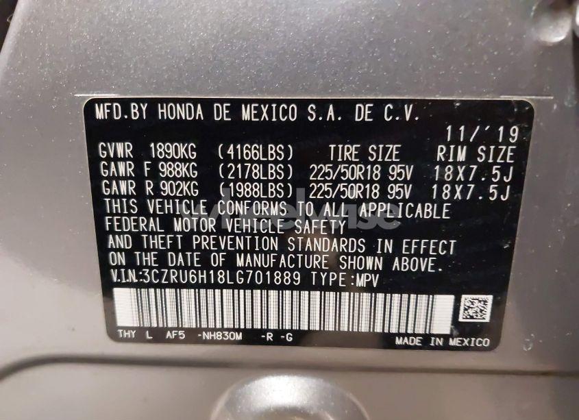 Photo 9 of 2020 Honda Hr-v AWD SPORT (VIN 3CZRU6H18LG701889)