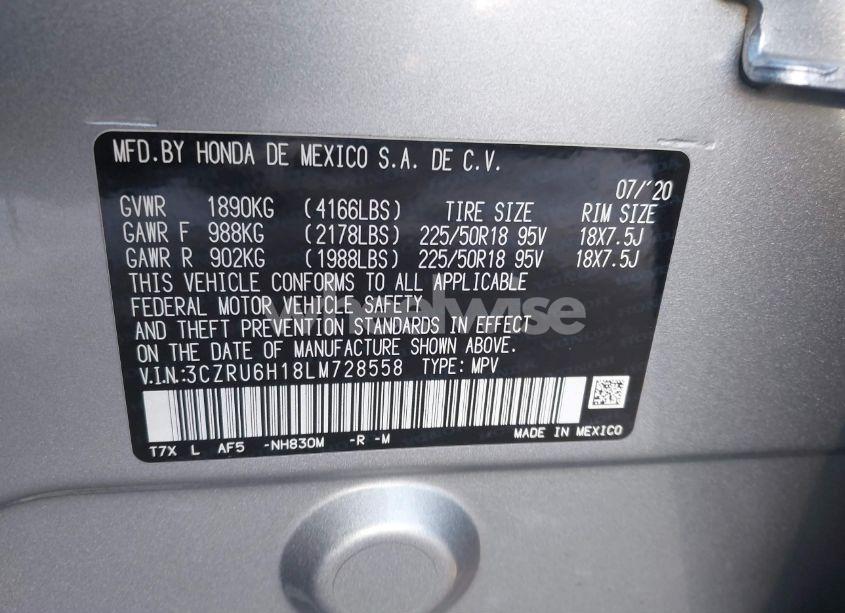 Photo 9 of 2020 Honda Hr-v AWD SPORT (VIN 3CZRU6H18LM728558)