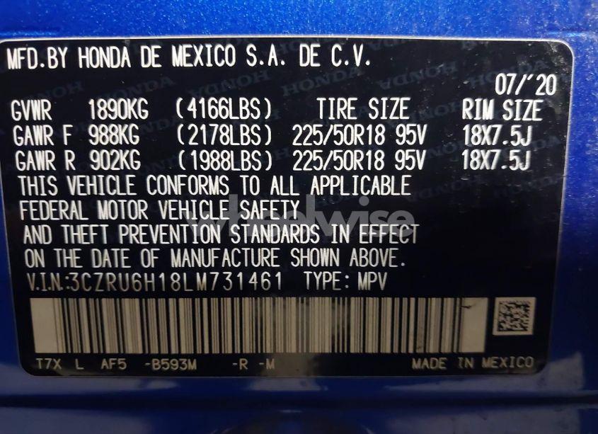 Photo 9 of 2020 Honda Hr-v AWD SPORT (VIN 3CZRU6H18LM731461)