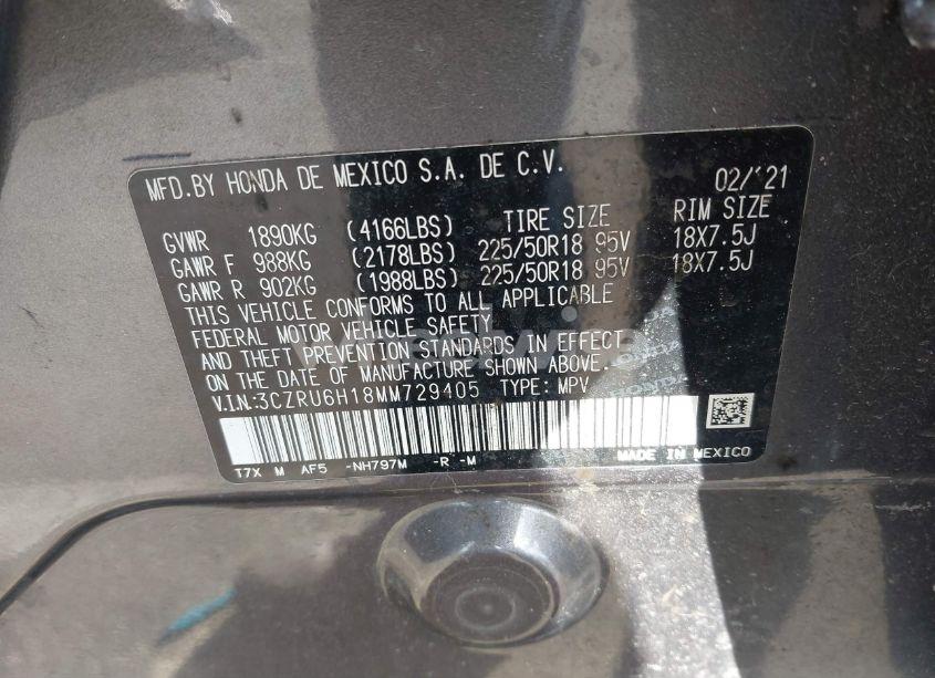 Photo 9 of 2021 Honda Hr-v AWD SPORT (VIN 3CZRU6H18MM729405)