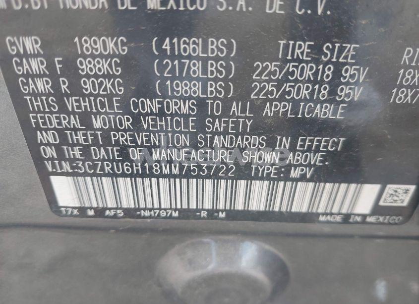 Photo 9 of 2021 Honda Hr-v AWD SPORT (VIN 3CZRU6H18MM753722)