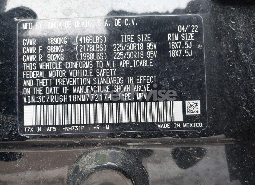 Photo 9 of 2022 Honda Hr-v AWD SPORT (VIN 3CZRU6H18NM772174)