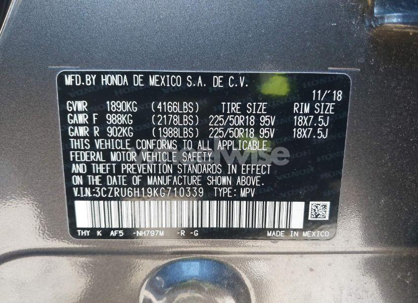 Photo 9 of 2019 Honda Hr-v SPORT (VIN 3CZRU6H19KG710339)