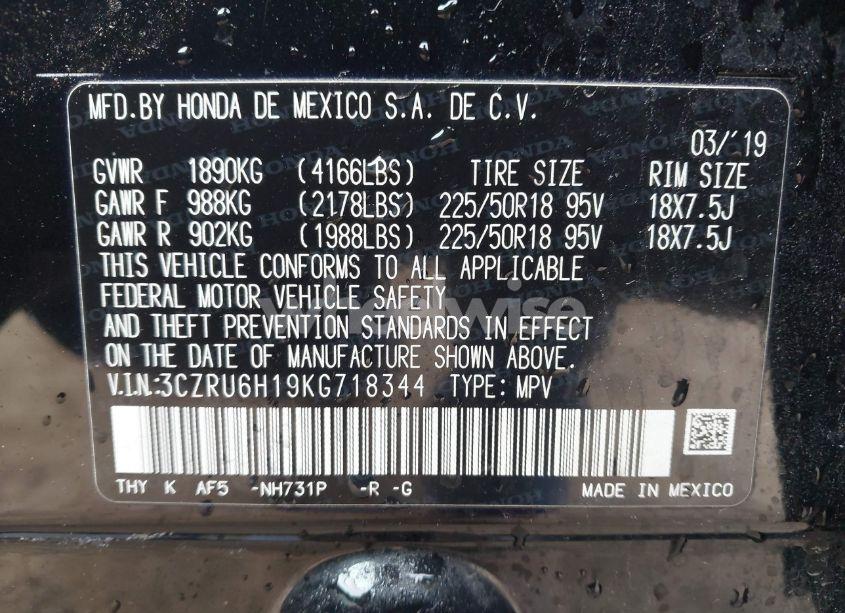 Photo 9 of 2019 Honda Hr-v SPORT (VIN 3CZRU6H19KG718344)