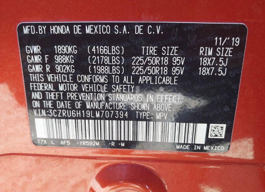 Photo 9 of 2020 Honda Hr-v AWD SPORT (VIN 3CZRU6H19LM707394)