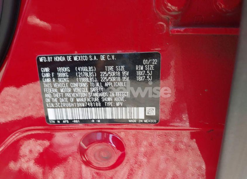 Photo 9 of 2022 Honda Hr-v AWD SPORT (VIN 3CZRU6H19NM748188)