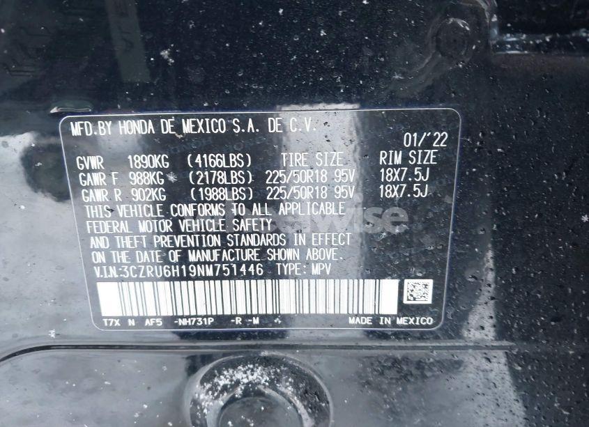 Photo 9 of 2022 Honda Hr-v AWD SPORT (VIN 3CZRU6H19NM751446)