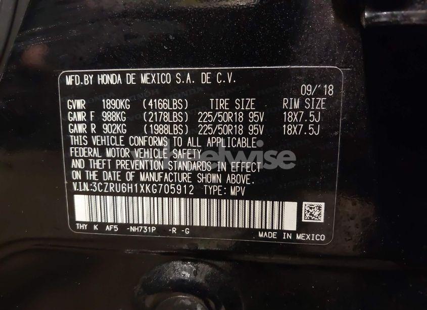 Photo 9 of 2019 Honda Hr-v SPORT (VIN 3CZRU6H1XKG705912)