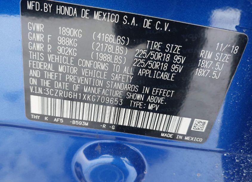 Photo 9 of 2019 Honda Hr-v SPORT (VIN 3CZRU6H1XKG709653)