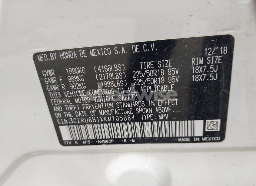 Photo 9 of 2019 Honda Hr-v SPORT (VIN 3CZRU6H1XKM705684)