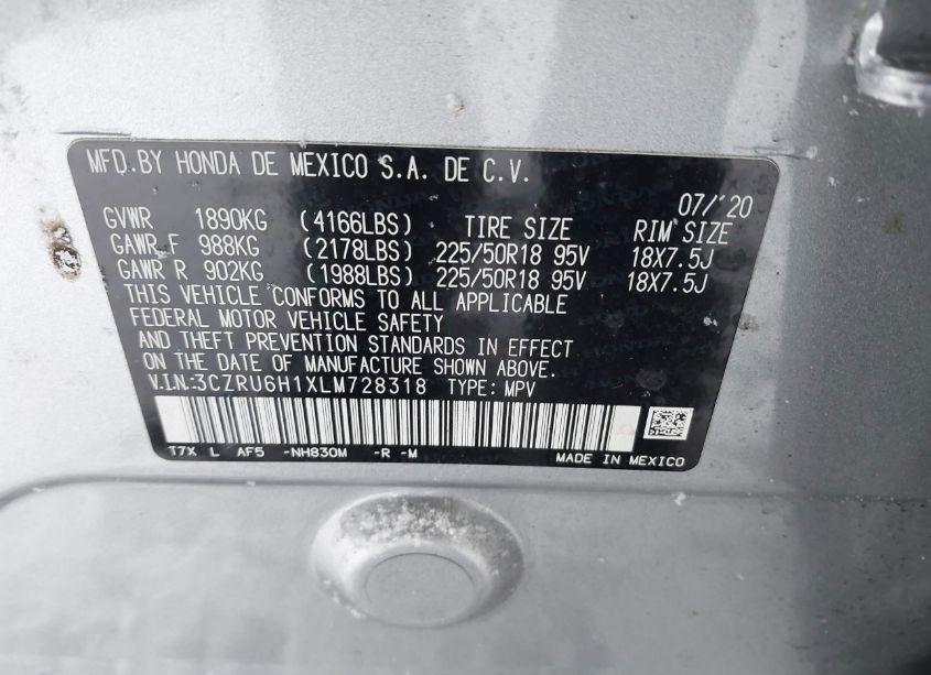 Photo 9 of 2020 Honda Hr-v AWD SPORT (VIN 3CZRU6H1XLM728318)