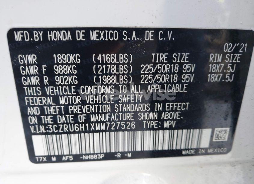 Photo 9 of 2021 Honda Hr-v AWD SPORT (VIN 3CZRU6H1XMM727526)