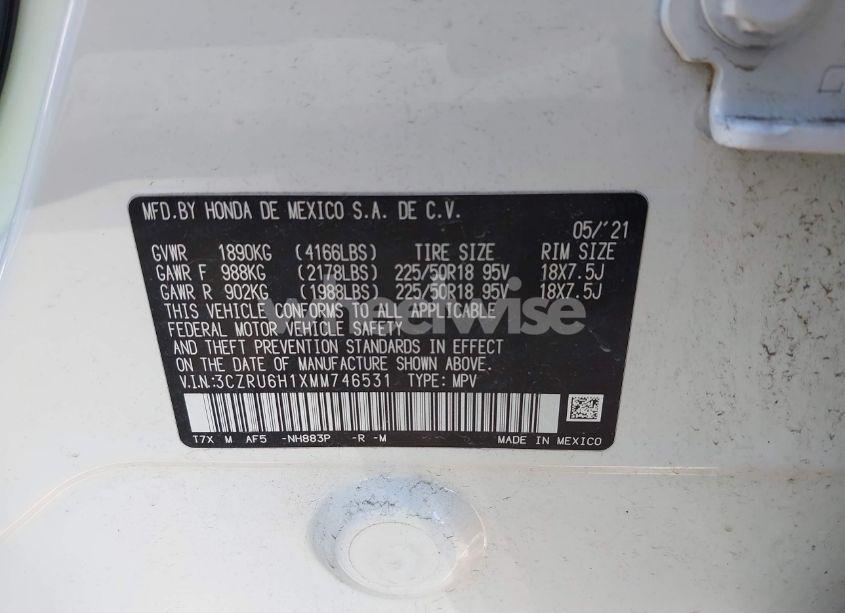 Photo 9 of 2021 Honda Hr-v AWD SPORT (VIN 3CZRU6H1XMM746531)