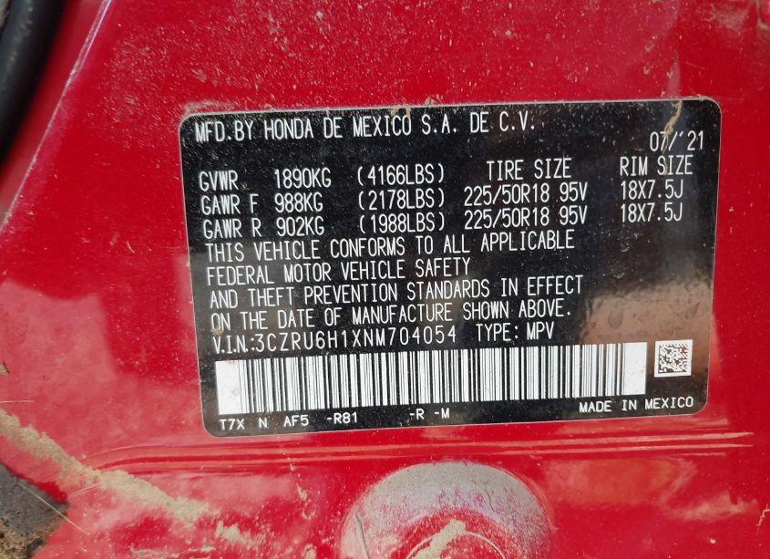 Photo 9 of 2022 Honda Hr-v AWD SPORT (VIN 3CZRU6H1XNM704054)