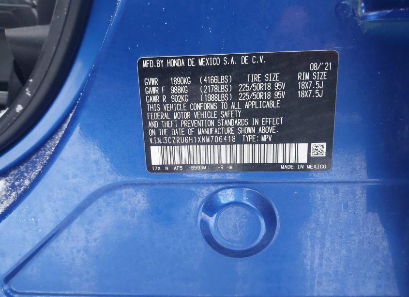 Photo 9 of 2022 Honda Hr-v (VIN 3CZRU6H1XNM706418)