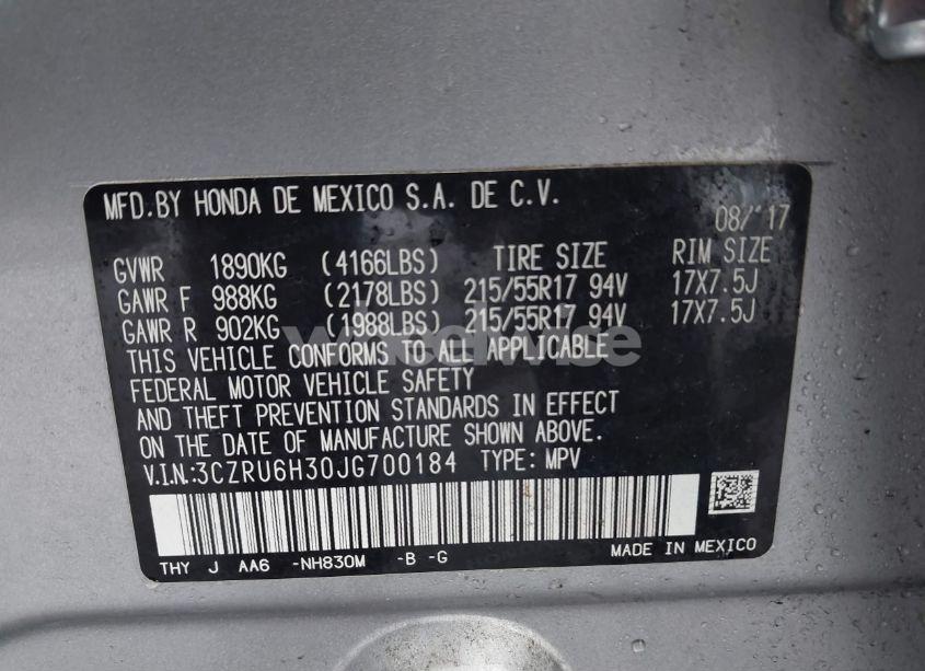 Photo 9 of 2018 Honda Hr-v LX (VIN 3CZRU6H30JG700184)