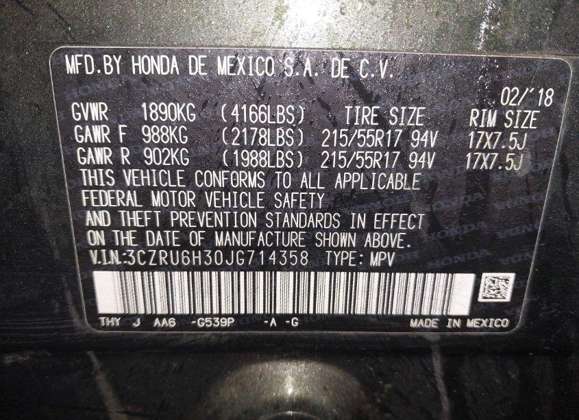 Photo 9 of 2018 Honda Hr-v LX (VIN 3CZRU6H30JG714358)