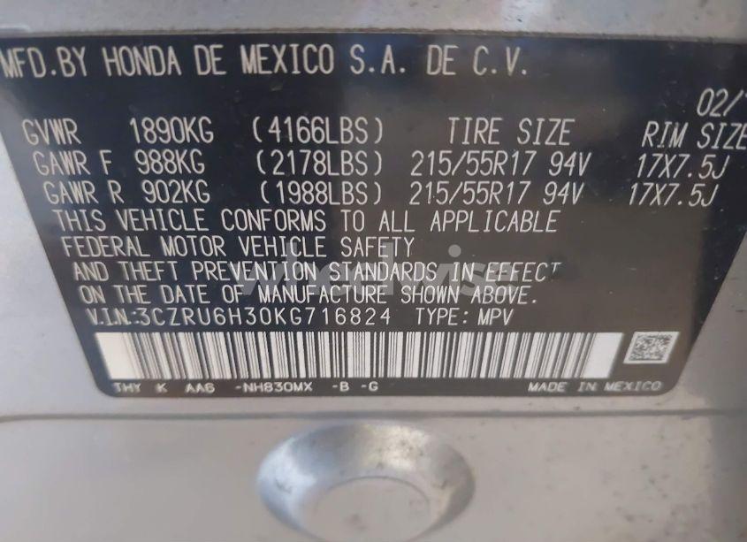 Photo 9 of 2019 Honda Hr-v LX (VIN 3CZRU6H30KG716824)