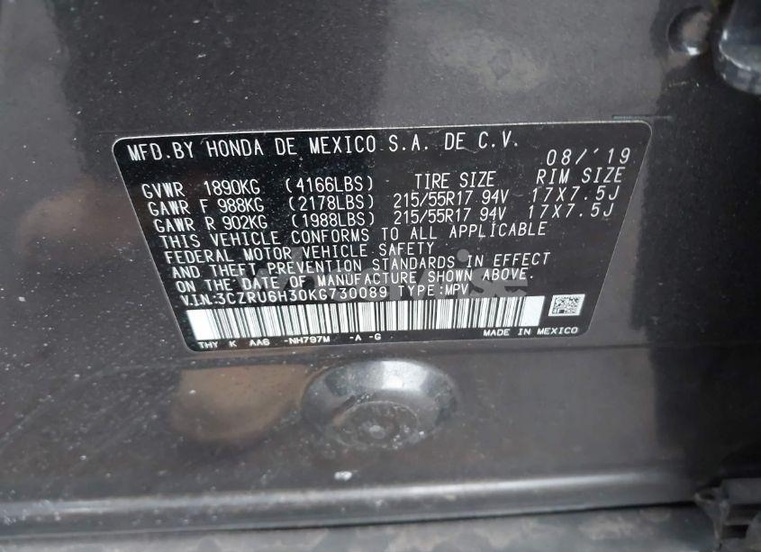 Photo 9 of 2019 Honda Hr-v LX (VIN 3CZRU6H30KG730089)