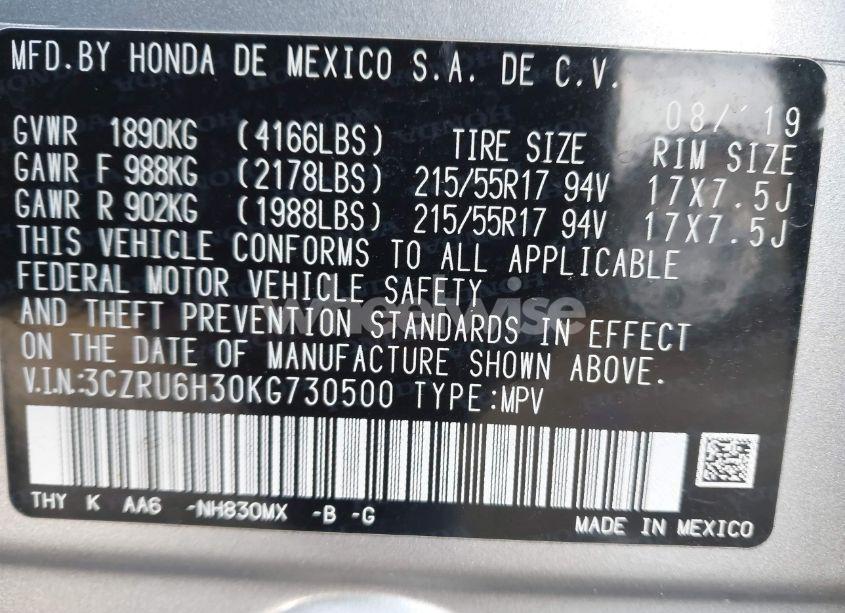 Photo 9 of 2019 Honda Hr-v LX (VIN 3CZRU6H30KG730500)