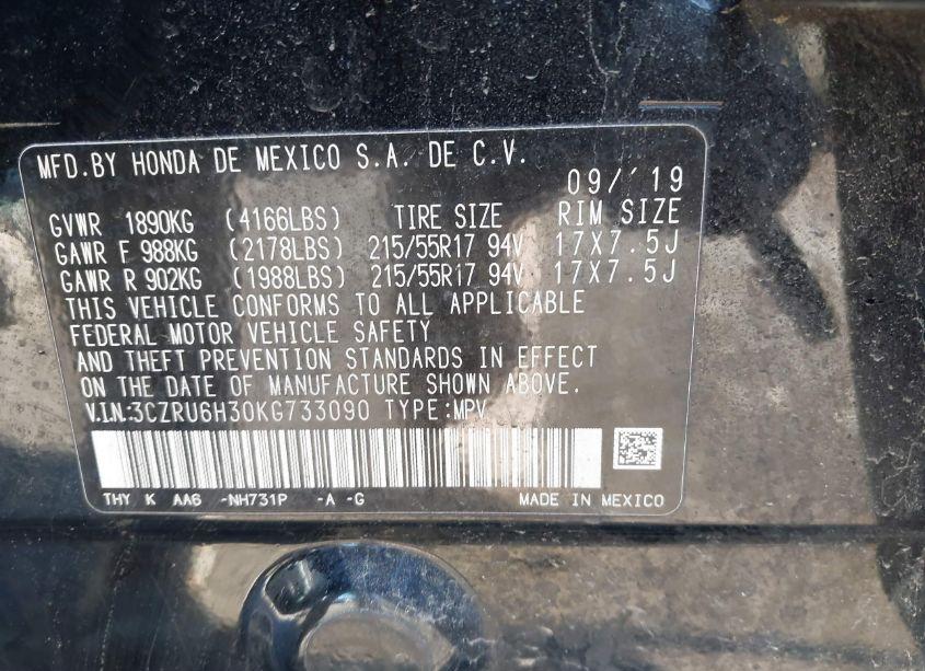 Photo 9 of 2019 Honda Hr-v LX (VIN 3CZRU6H30KG733090)