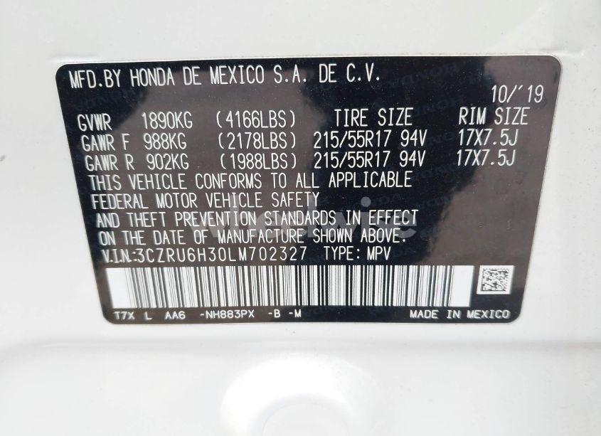 Photo 9 of 2020 Honda Hr-v AWD LX (VIN 3CZRU6H30LM702327)