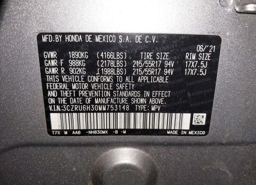 Photo 9 of 2021 Honda Hr-v AWD LX (VIN 3CZRU6H30MM753148)